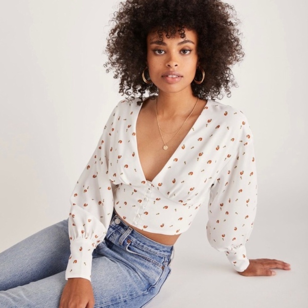 Backyard Roses Deep V Rose Blouse - Picture 4 of 9